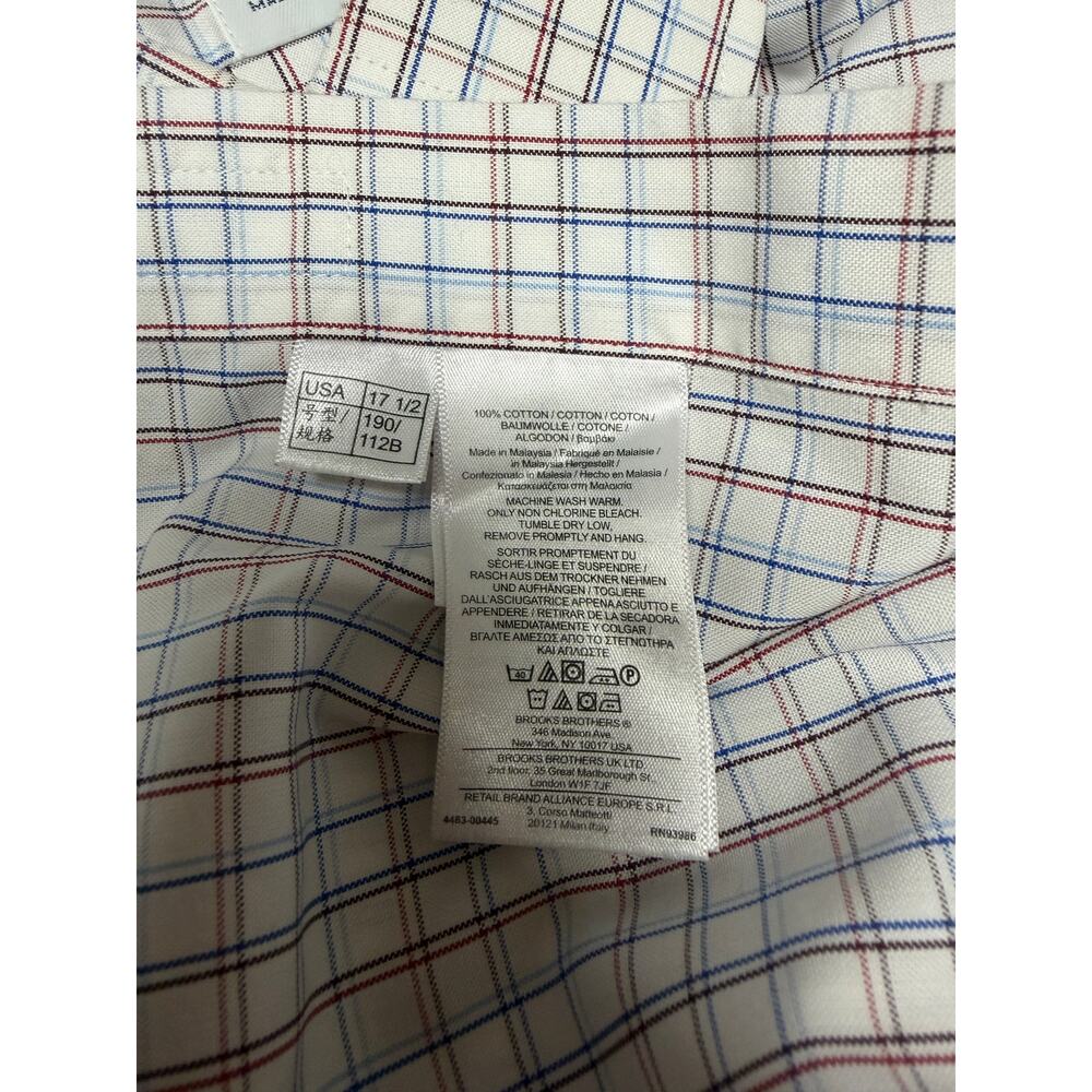 Brooks Brothers 346 Mens Dress Shirt 17.5 34/35 Slim Fit Plaid Cotton Button Up - Picture 10 of 11